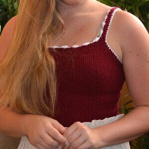 Women's Red Cropped Handknitted Top, size M